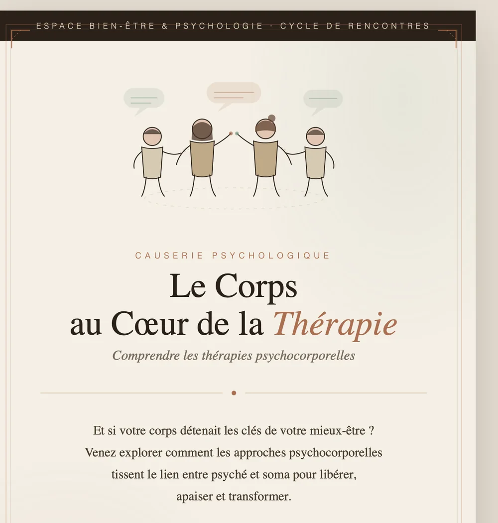Affiche de la causerie Le corps au cœur de la thérapie, juin 2026